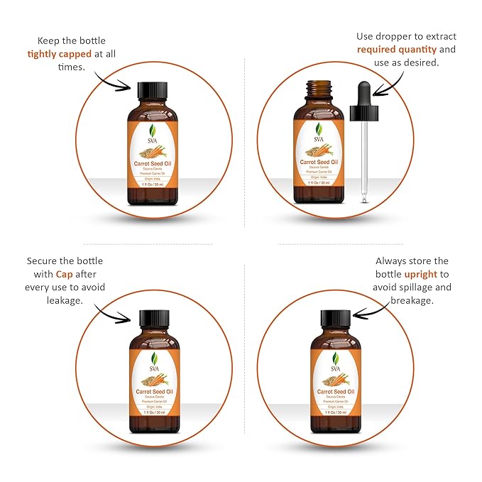 SVA Carrot Seed Oil - 1 Fl Oz – 100% Natural Cold Pressed Carrot Oil - for Face, Skin Care, Hair Care, Scalp Massage & Body Massage – Carrier Oil with Dropper - Bloomnest