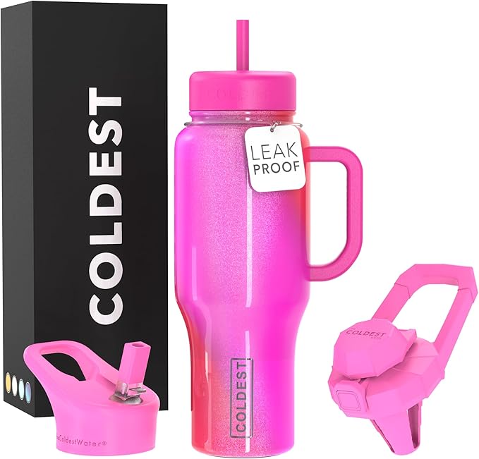 Coldest Tumbler with Handle and Straw - 100% Spill Proof Tumbler with Straw (3 Lids) - Stainless Steel Insulated Leakproof Tumblers for Women & Men - 36 oz (Kissed Dream) - Bloomnest