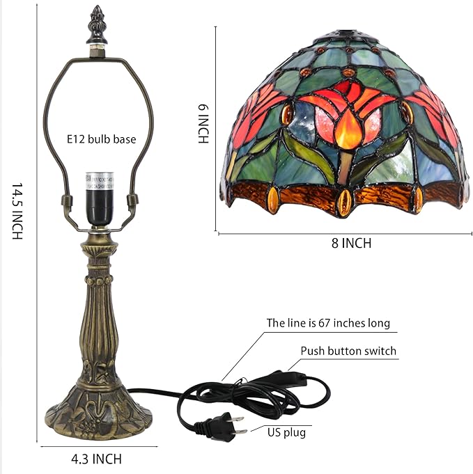 Small Tiffany Lamp Mini Accent Table Lamp Stained Glass Desk Memory Lamp Sympathy 8X14.5 Inch (Tulip Style) - Bloomnest