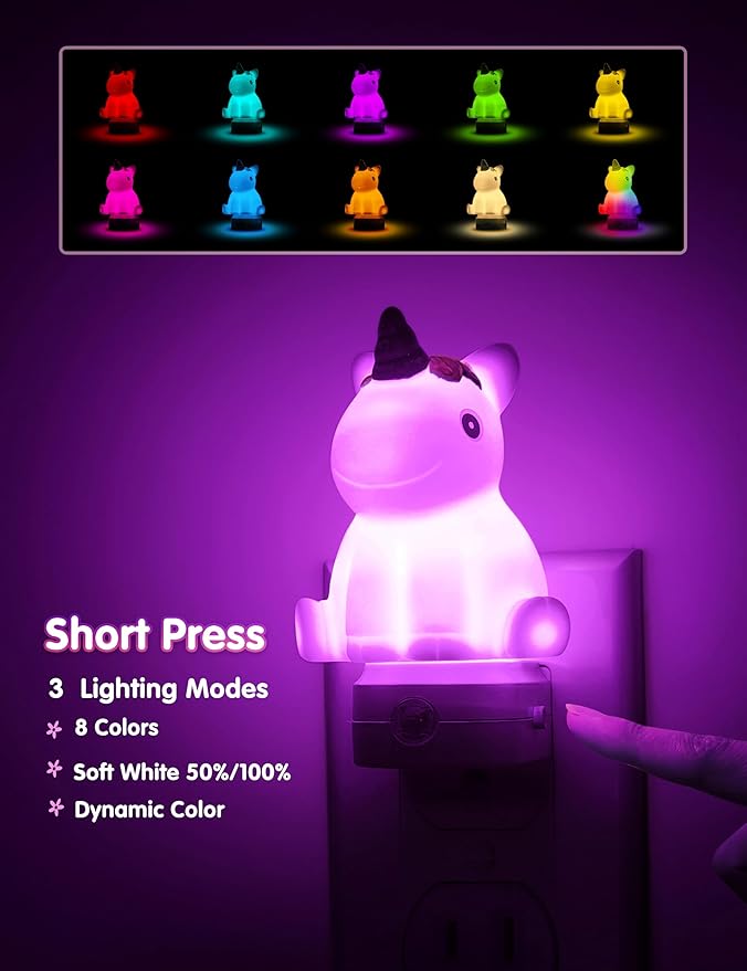 L LOHAS LED Plug-in Night Light for Kids, Cute Color Changing LED Night Light with Dusk to Dawn Sensor, Christmas, Birthday Gift Nightlight for Girls & Kids, Room Decor - Bloomnest