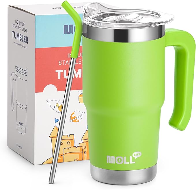 16 oz Tumbler with Handle Reusable Stainless Steel Vacuum Insulated Tumbler Cups with Lid and Straw for Women, Girls (Apple Green) - Bloomnest