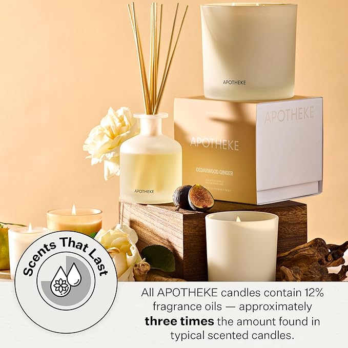 Apotheke 3-Wick Scented Candles for Home, Cedarwood Ginger - 26 oz Soy Wax Jar Candle Gift for Women - Long-Lasting Fragrance with Perfume-Grade Essential Oils - Patchouli, Red Tea, Fig & Coconut - Bloomnest