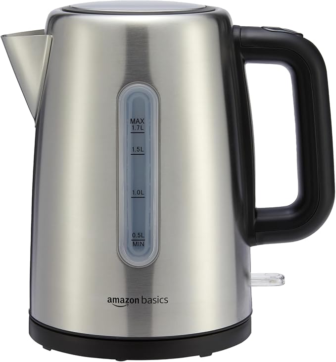 Amazon Basics Electric Stainless Steel Kettle for Tea and Coffee, BPA-Free, Fast Boiling, Auto Shut-Off, 1.8 Quarts, 1500W, Black and Silver - Bloomnest