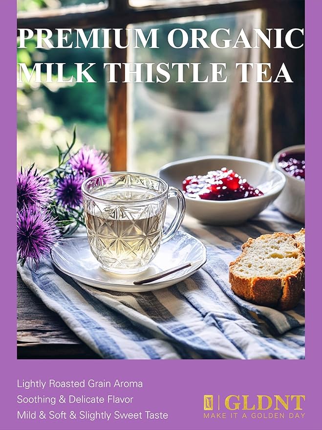 GLDNT Organic Milk Thistle Tea, Natural Organic Milk Thistle Seed Herbal Tea, Mild & Mellow Taste, Caffeine Free, 100 Count - Bloomnest