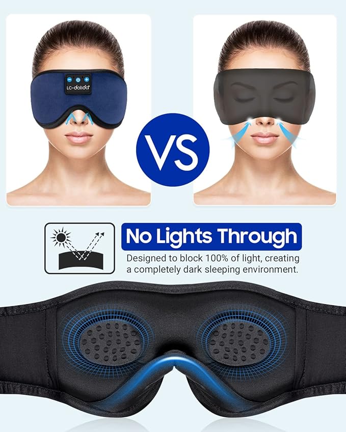LC-dolida Sleeping Headphones Eye Mask, Sleep Mask with Bluetooth Headphones 3D Eye Mask Wireless Music Cotton Sleep Cover for Side Sleepers Nap Insomnia Air Travel Meditation Gifts for Unisex - Bloomnest