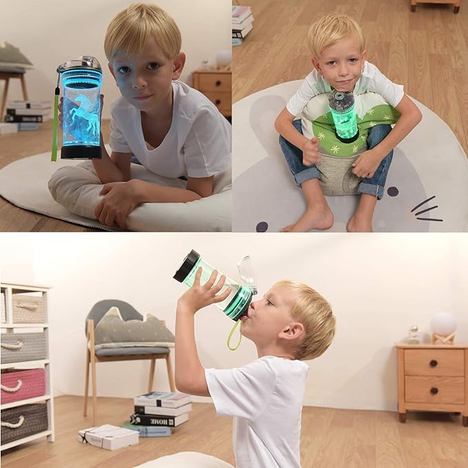 Kids Tractor Water Bottle with 3D LED Light, Glow in The Dark Gifts Ideal Travel Cup for School Boy Girl Child, Birthday Holiday Camping Picnic with Tritan BPA Free (Tractor 14 Oz) - Bloomnest