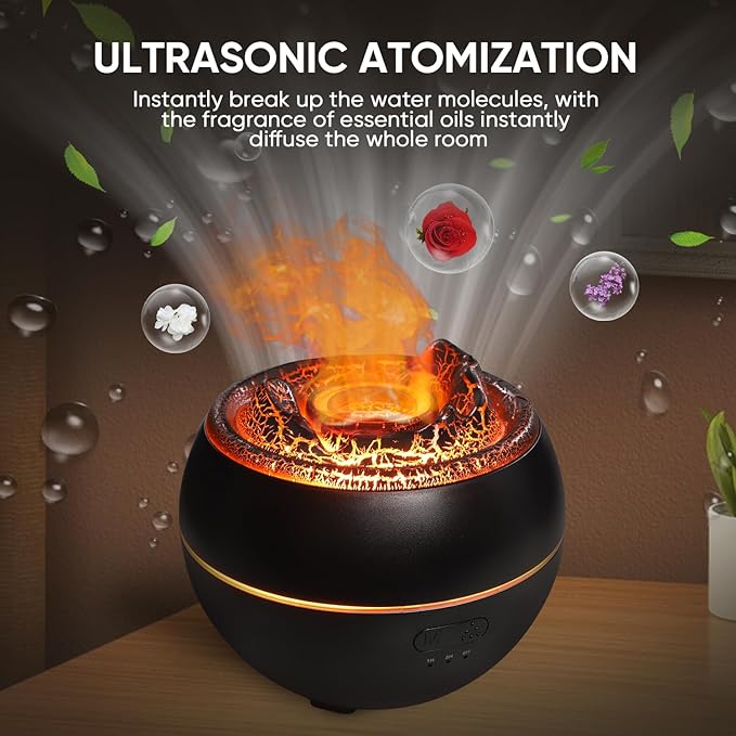 Essential Oil Diffuser, Volcano Fire Flame Aromatherapy Diffuser, 360ml Ultrasonic Cool Mist Humidifier, Scent Aroma Diffuser with 7 Colors Light, Timer & Auto Shut-Off for Home, Room (Black) - Bloomnest