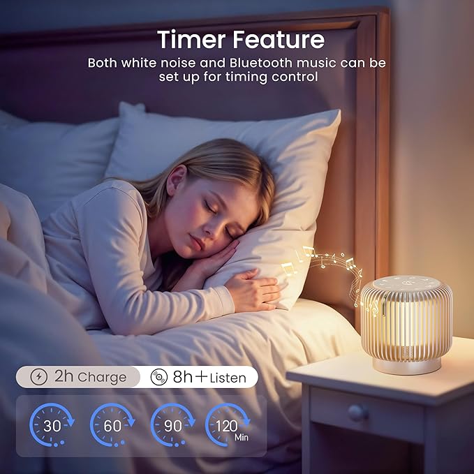 【Upgraded】 White Noise Sound Machine Bluetooth Speaker for Adults Kids 26 Soothing Sounds Dimmable Night Light 4 Timers Memory Function Brown Noise Baby Home Office Sleep Therapy Gift - Bloomnest