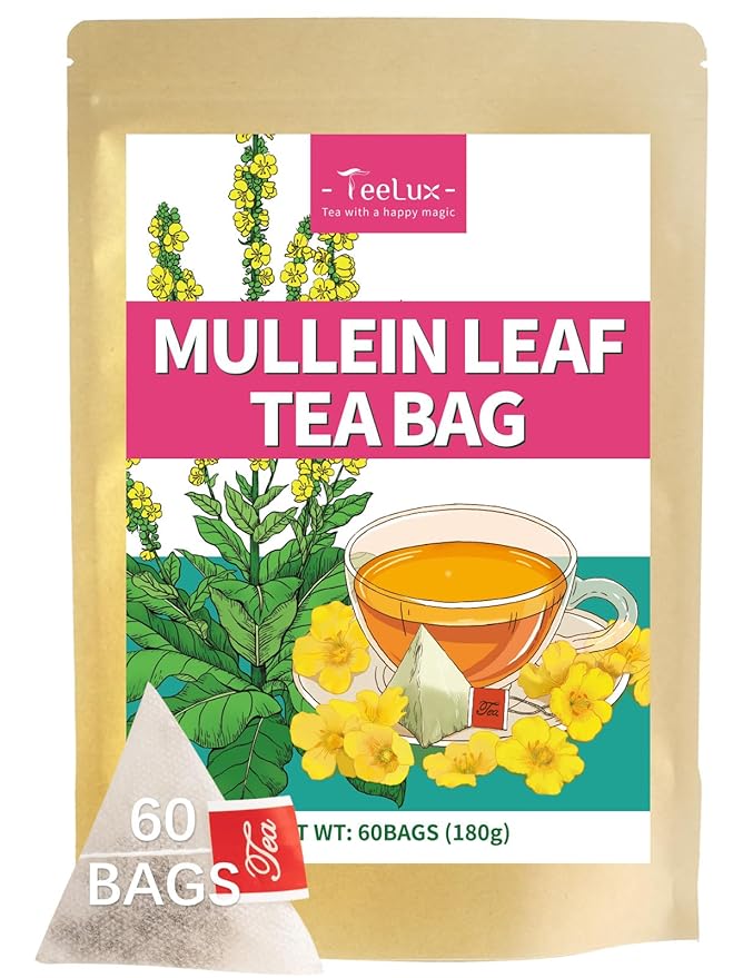 TeeLux Mullein Leaf Tea Bags, 3g/Bag, 60 Count, Natural Mullein Leaves, Caffeine Free, Biodegradable Corn Fiber Pyramid Tea Bags - Bloomnest