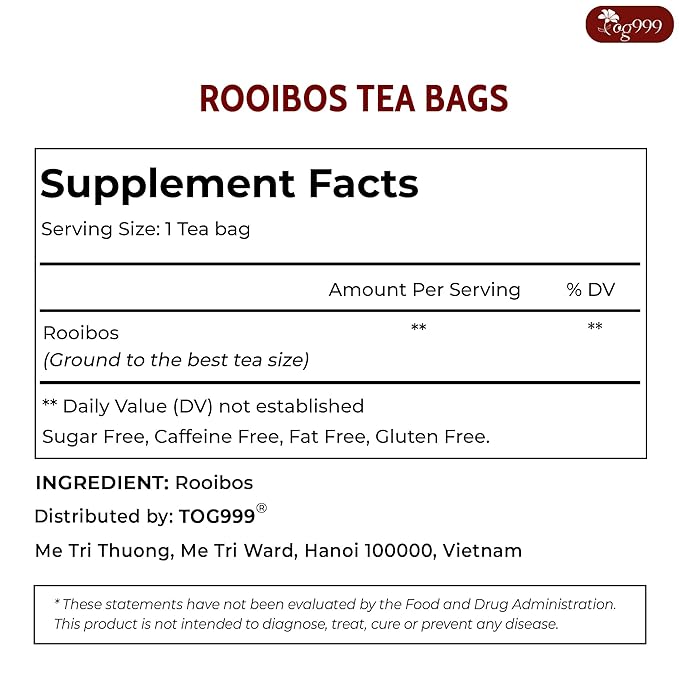 TOG999, 135 Premium Red Rooibos Tea Bags, 100% Natural & Pure from Rooibos Tea Leaves. Loose Leaf Rooibos Herbal Tea. Made with Natural Material Tea Bags. No Sugar, No Caffeine, No Gluten, Vegan. - Bloomnest