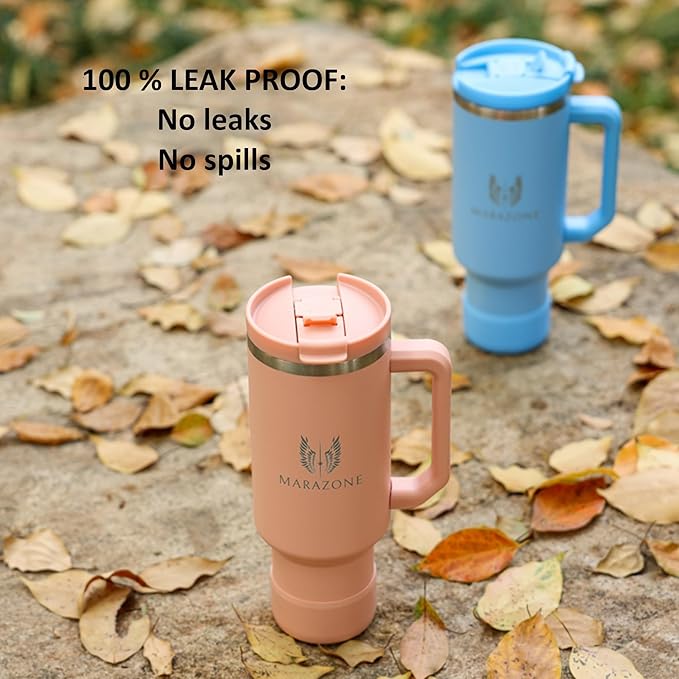 40 oz Insulated Tumbler with Handle and Straw – Double Wall Stainless Steel Vacuum Cup | Car Cup Holder Fit | Hot Cold Travel Mug | BPA Free Reusable Water Bottle Gift for Her (Sunset Pink) - Bloomnest