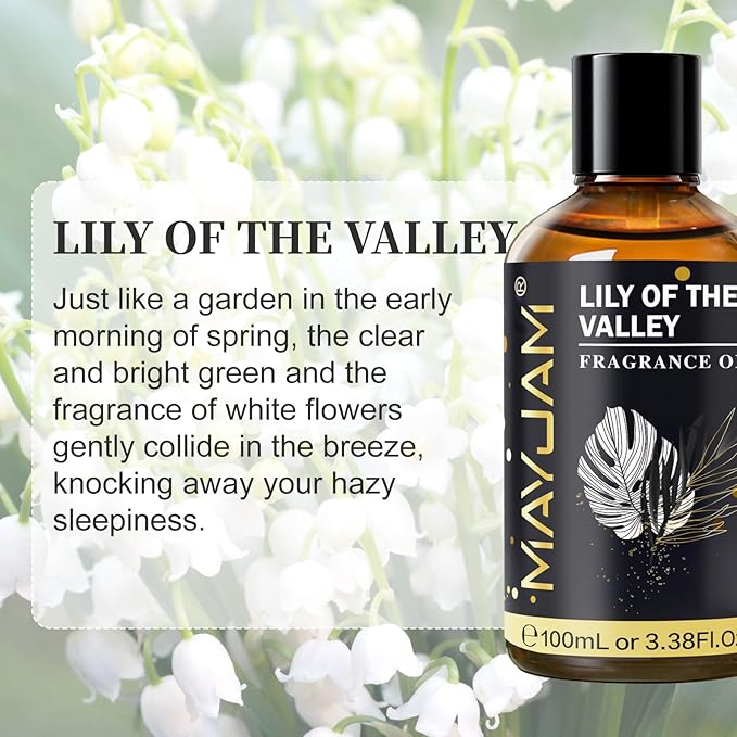Lily of the Valley Fragrance Oil, MAYJAM 3.38FL.OZ Essential Oils for Diffusers for Home, Long Lasting Scented Oils for Soap Candle Making - 100ML MAYJAM
