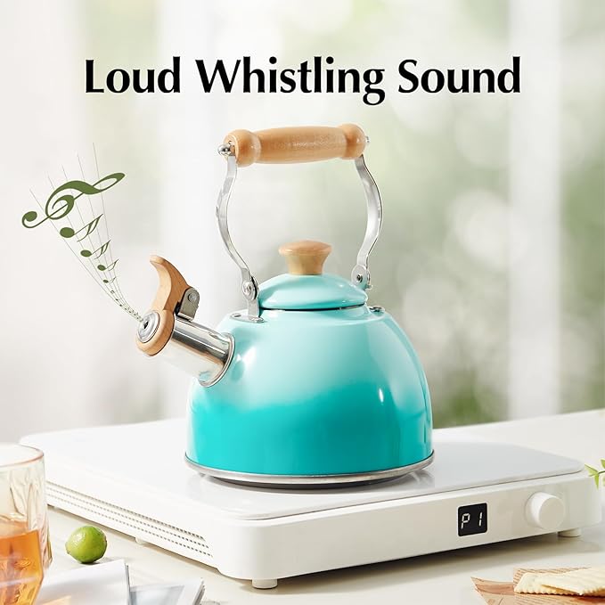 ROCKURWOK Tea Kettle, Tea Pot with Cool Touch Ergonomic Handle, Teapot Food Grade Stainless Steel, Tea Kettle Stovetop, Kettle Teapot, Whistling Tea Kettle, Small Tea Pot, 1.6 Quart (Green) - Bloomnest