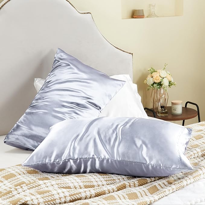 BEDELITE Satin Pillowcase for Hair and Skin, Super Soft and Cooling Similar to Silk Pillow Cases 2 Pack with Envelope Closure, Gift for Women Men(20"x40" King Size, Evening Haze) - Bloomnest