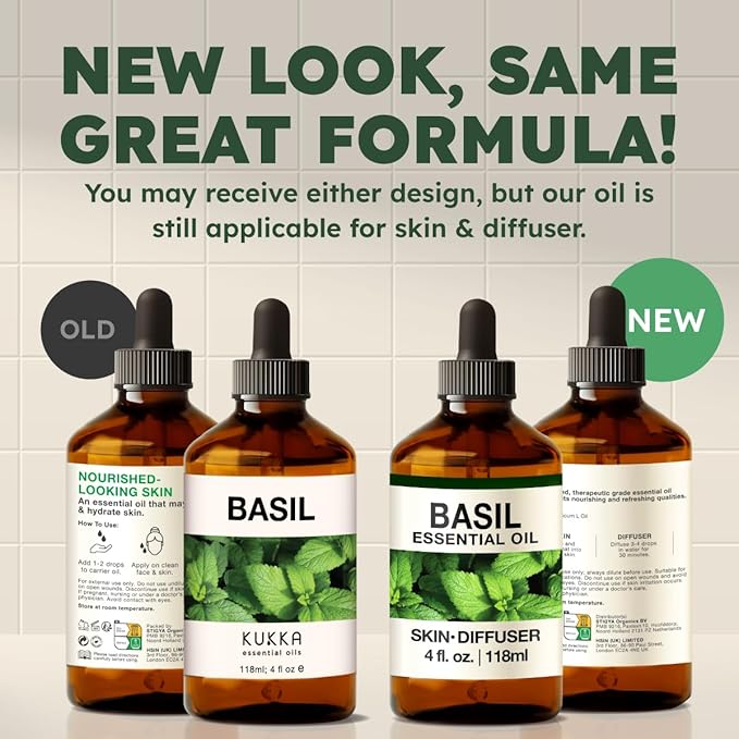 KUKKA Basil Essential Oils - 4 Fl Oz - for Hair, Skin, Diffuser, Aromatherapy & DIY Soap Making Scent - Bloomnest