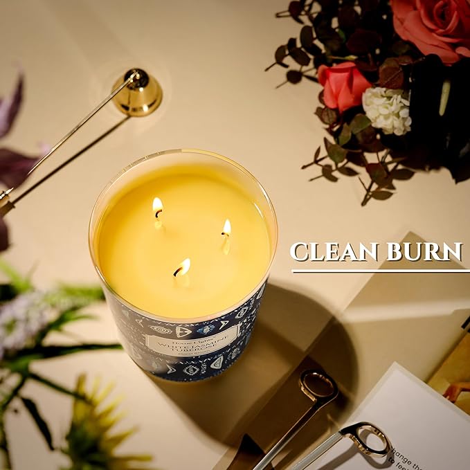 HomeLights Scented Candles for Women & Men, 34oz Candle Jars Aromatherapy 3-Wick Candle, Ideal for Bohemian Natural Textures Home Decor and Gifts, White Jasmine Tuberose - Bloomnest