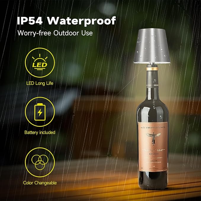 2025 New Wireless Bottle Lamp - LED Bottle Lights for Liquor & Wine Bottles, Cordless Lampshade, Whiskey Bottle Top Light, Bottle Stopper Night Light Kit, Rechargeable 3-Tone Touch-Dimmable - Bloomnest