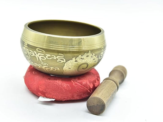 3.75 Inch Fine Etching Handmade Singing Bowl Yoga Meditation, with cushions and Mallet, Real Sandmade Singing Bowl from Nepal, healing bowls - Bloomnest