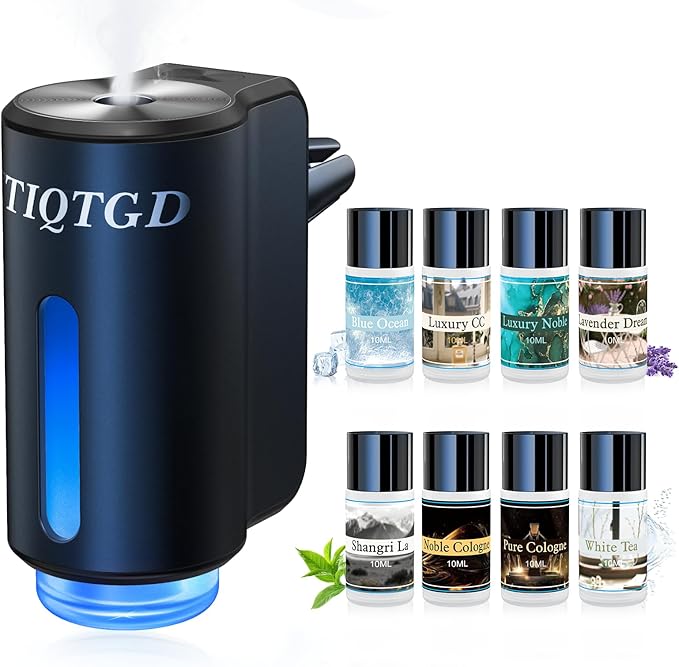 Smart Car Air Freshener, Car Air Freshener Diffuser with 3 Adjustable Light Modes, Rechargeable Aromatizante para Carro with 8pcs Essential Oil, Long-Lasting, Black - Bloomnest