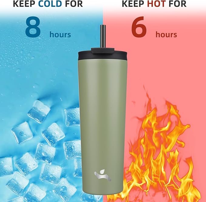 30 OZ Insulated Tumbler with Lid and 2 Straws Stainless Steel Water Bottle Vacuum Travel Mug Coffee Cup,ArmyGreen - Bloomnest