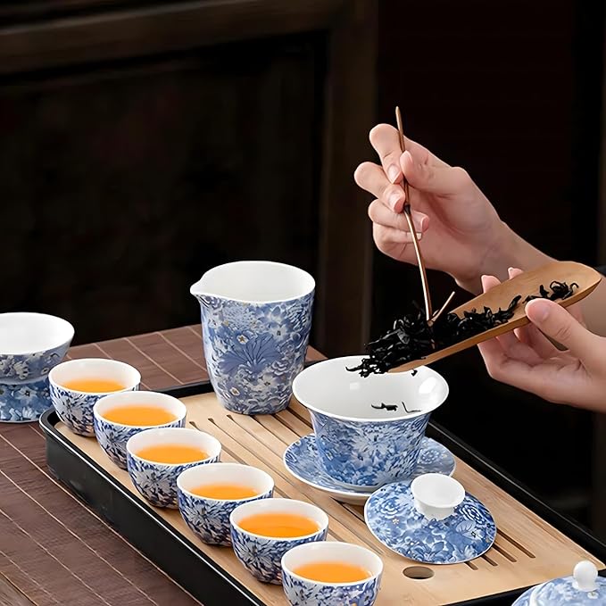 ICHAG Chinese Tea Set, Gongfu Tea Sets for Adults, Asian Gaiwan Teaset, 14-Piece Yangzhi Jade (羊脂玉茶具) with Suspended Gaiwan & Tea Pet, Portable Travel Teaset for Home, Outdoor, Office Gifts - Bloomnest