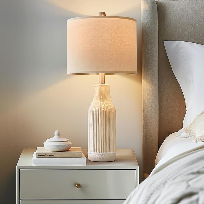 23.75 inches Modern Ceramic Table Lamp Set of 2 for Living Room, Farmhouse Bedside Nightstand Lamp for Bedroom Home Office Dorm - Bloomnest