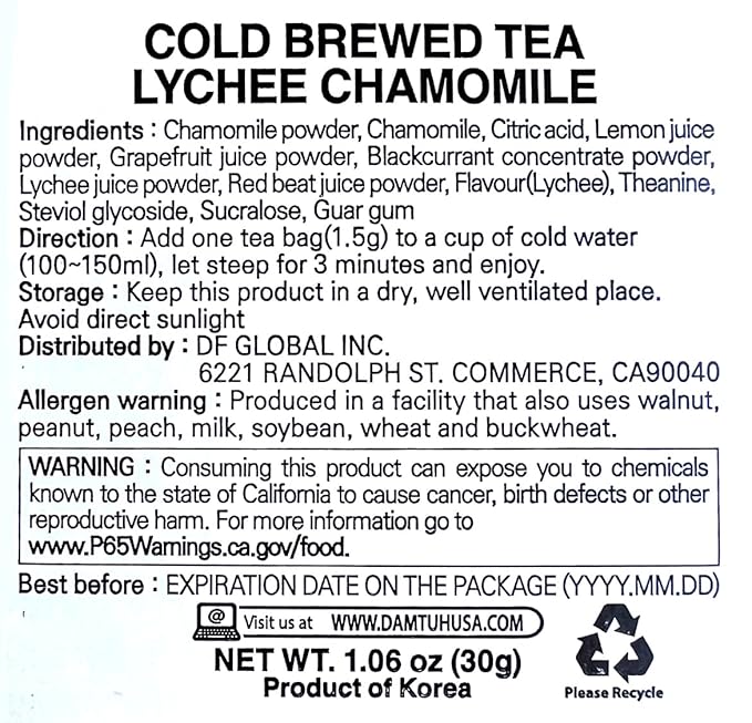 Damtuh Cold Brew Bundle Pack - Lychee Chamomile and Apple Mango Rooibos, Zero Carbs Zero Sugar, Sweet Cold Tea Beverage with Stevia 60g (40 tea bags) - Bloomnest
