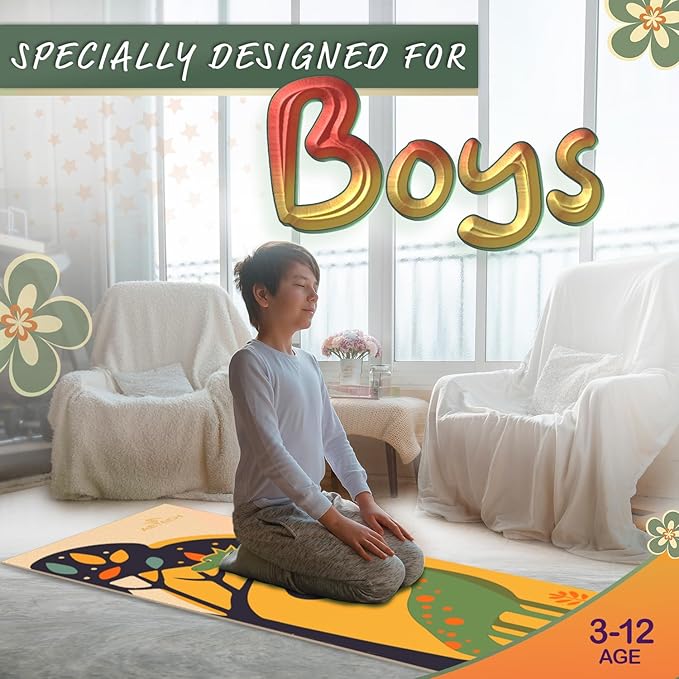 Kids Yoga Mat Set for Boys & Girls - Doll, Unicorn, Mermaid, Panda, Dinosaur and UnderWater - Chemical Free - Non-Toxic - Non-Slip - 60 X 24 X 0.2 Inches - w/ 12 Yoga Cards - Cute Carrier Bag - Ages 3-12 - Bloomnest