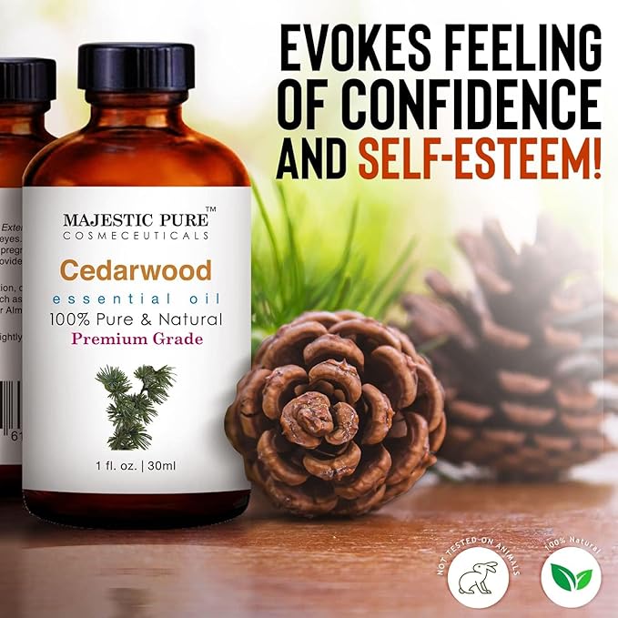 Majestic Pure Cedarwood Essential Oil with Glass Dropper - 1 Fl Oz - 100% Pure and Natural Cedarwood Oil - Premium Grade Essential Oils for Diffuser, Aromatherapy, Soap and Candle Making - Bloomnest