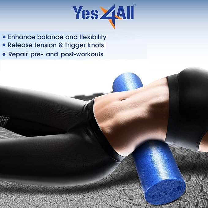 Yes4All Medium Firm Round PE Foam Roller for Pilates, Yoga, Stretching, Balance & Core Exercises - 4 Sizes 12/18/24/36-inch - Bloomnest