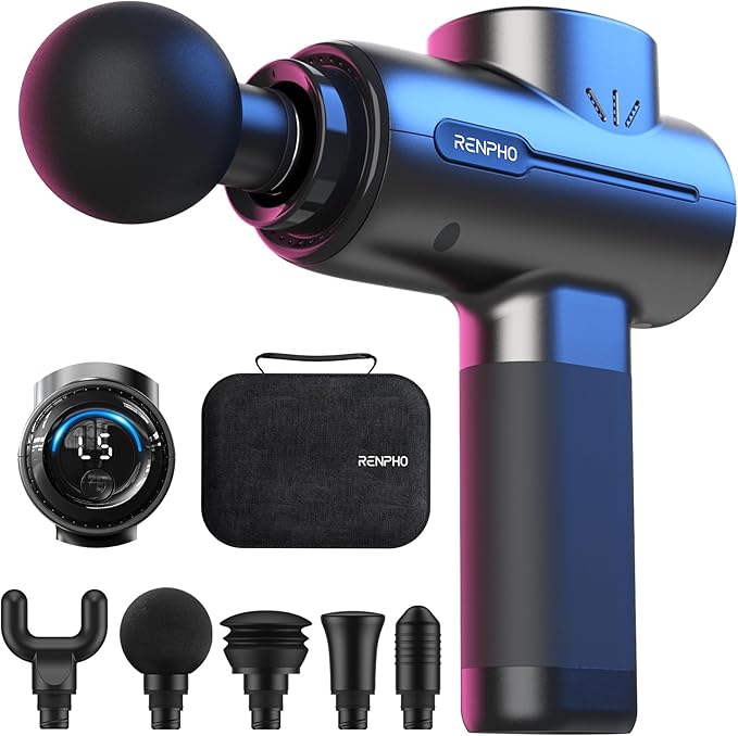 RENPHO Massage Gun Deep Tissue, Portable Percussion Massager for Back and Neck, Gifts for Men Women, Handheld Device with Carry Case, Active - Bloomnest
