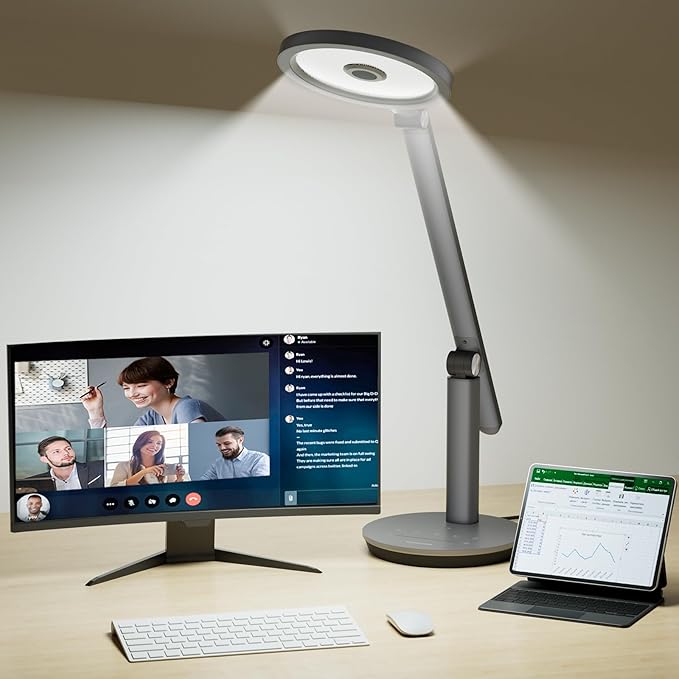 Honeywell Desk Lamp for Home Office, H6 Sunturalux™ Eye-Caring Led Desk Light, 800LM Dimmable Desk Lamp with Timer, Touch Control Tall Desk Reading Light, Table Lamp for Circle Webcam, Study, Bedroom - Bloomnest