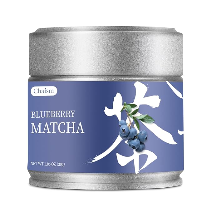 Chaism Blueberry Matcha Latte Mix - Premium Matcha Green Tea Powder Gluten-Free Vegan, 1.06oz Tin - Bloomnest