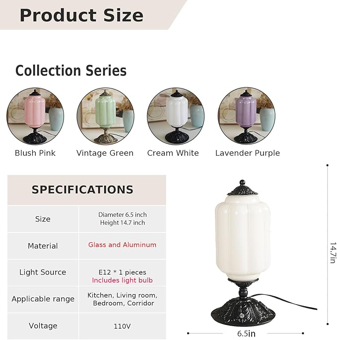 Vintage Milk Glass Touch Table Lamp, Elegant white Glass Bedside Desk Lamp 3 Way Dimmable with USB C+A Charging Ports - Bedroom Nightstand & Living Room Essential, 4W Bulb Included (white, 6.5) - Bloomnest