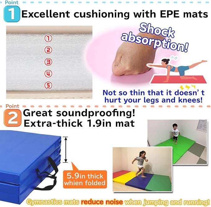 Gymnastics Mat Folding Stretch Mats 71"x31"x2" Exercise Muscle Training Children Play Horizontal Bar Mat Yoga Sports Soundproof Home Use - Bloomnest