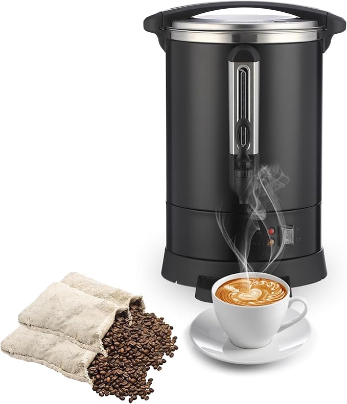 120 Cup Commercial Coffee Urn, 18L Stainless Steel Hot Water Dispenser with Percolator, Two-Way Easy Dispenser, Metallic Black Beverage - Bloomnest