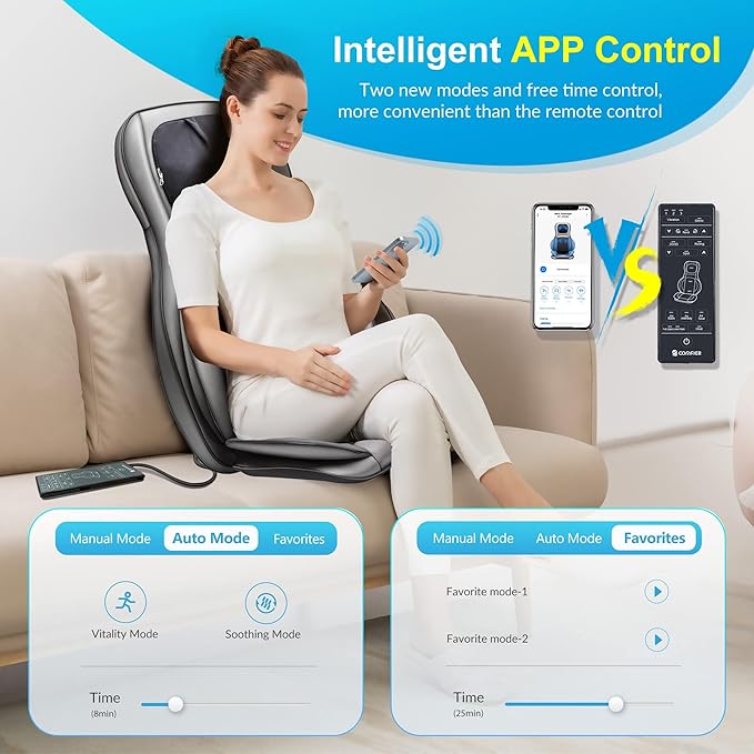COMFIER Shiatsu Neck Back Massager with Heat and Compression,Adjustable Neck Rollers,App Control 2D or 3D Deep Tissue Kneading Massage Chair Pad, Chair Massager,Ideal Gifts for Dad, Mom - Bloomnest