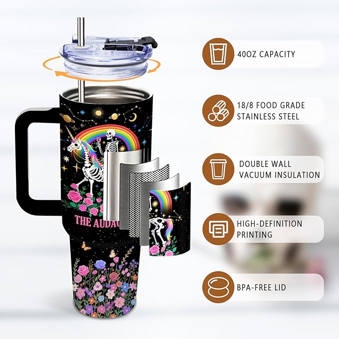DUUV 40 Oz Funny Skull Tumbler, Funny Witchy Gifts for Women Tarot Lovers, Ghost Design Mug, the Audacity Skull Tumbler for Christmas Gifts for Daughter Girlfriend, Skeleton Cup Black, 1PCS - Bloomnest