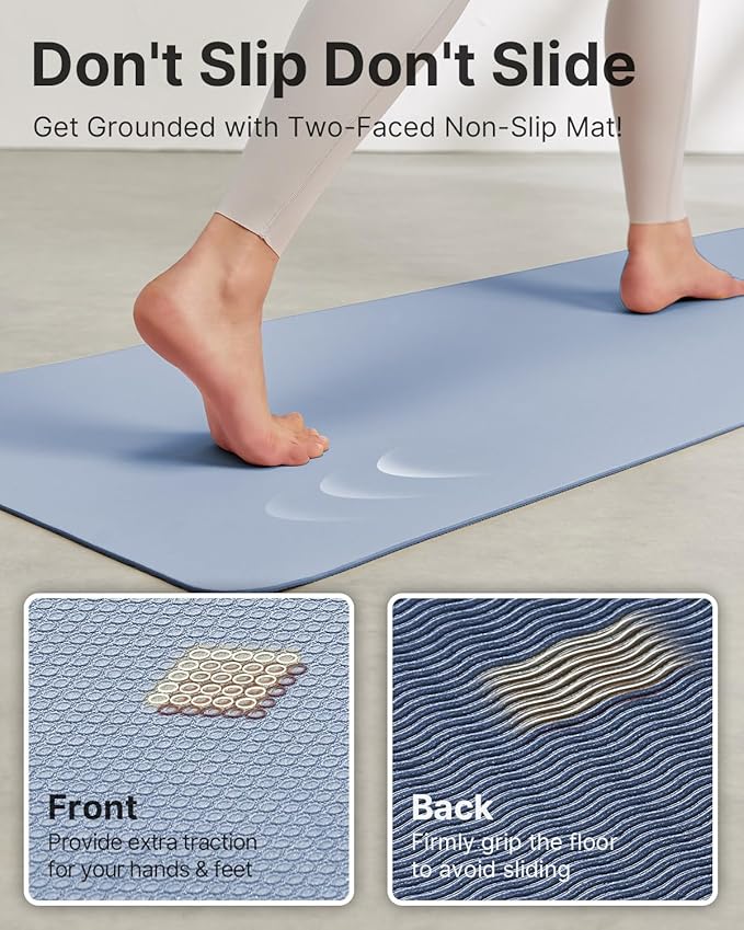 Yoga Mat,Non-Slip TPE Exercise Mat(1/4 Inch) for Pilates, Fitness & Barefoot Workouts, Home Gym Studio with Strap & Bag - Bloomnest