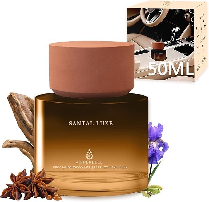 Car Air Freshener 50ML (1.7 FL OZ) Car Fresheners Fragrance, Spicy Sandalwood Fragrance Oil Air Diffuser, 180+ days Long Lasting Perfume, Car Air Freshner Aroma Stone Cap Design, Made in USA - Bloomnest