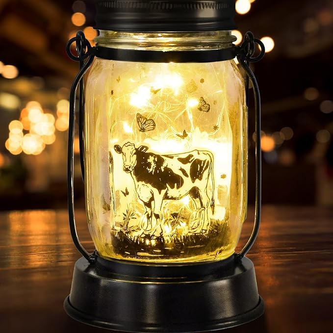 Cow Gifts for Women/Men Cow Lovers Solar Lantern Mom Birthday, Mothers Day, Christmas Gifts, Solar Garden Decoration Outside for Yard, Patio,Backyard,Porch, Torches - Bloomnest