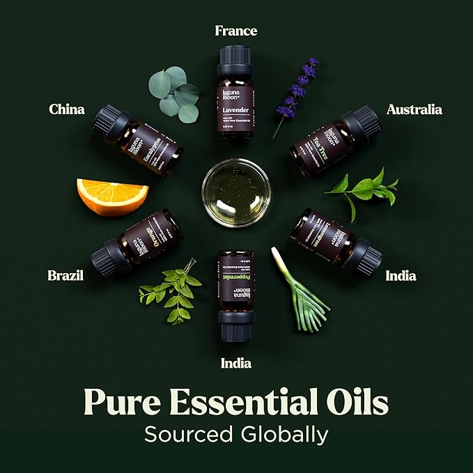 Lagunamoon Essential Oils Set - Top 6 Blends for Diffusers, Home Care, Candle Making Scents, Fragrance, Aromatherapy, Humidifiers, Gifts - Peppermint, Tea Tree, Lavender, Eucalyptus, Orange (10mL) - Bloomnest