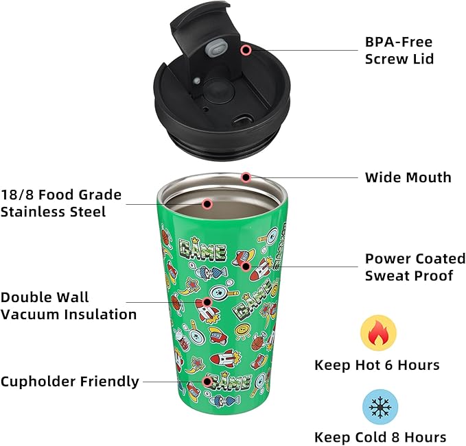 BJPKPK 18oz Stainless Steel Insulated Tumbler With lid And Straw Travel Coffee Thermal Tumblers Cup For Women And Men,Game - Bloomnest