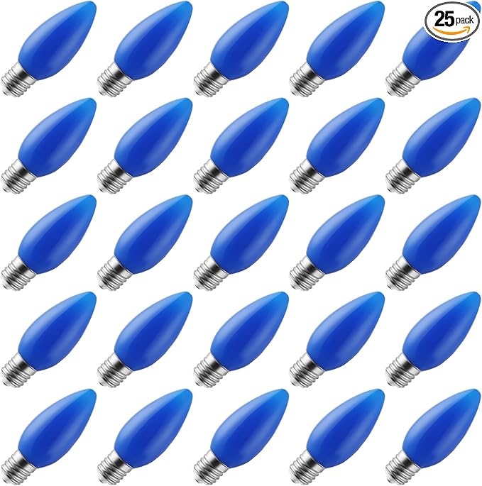 25-Pack Ceramic C9 Christmas Light Bulbs, Blue LED Light Bulbs Holiday Decoration, Christmas Decor for Indoor & Outdoor Use, E17/C9 Intermediate Base (Blue Smooth) - Bloomnest