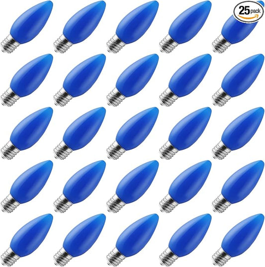 25-Pack Ceramic C9 Christmas Light Bulbs, Blue LED Light Bulbs Holiday Decoration, Christmas Decor for Indoor & Outdoor Use, E17/C9 Intermediate Base (Blue Smooth) - Bloomnest