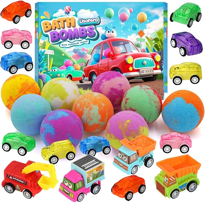 Bath Bombs for Kids with Toys Inside, Kids Bath Bombs for Boys Girls, 9-Piece Bathbomb Set Includes 9 Pull-Back Cars and 3 Vehicles, Halloween Christmas Birthday Easter Gift Set for Children - Bloomnest