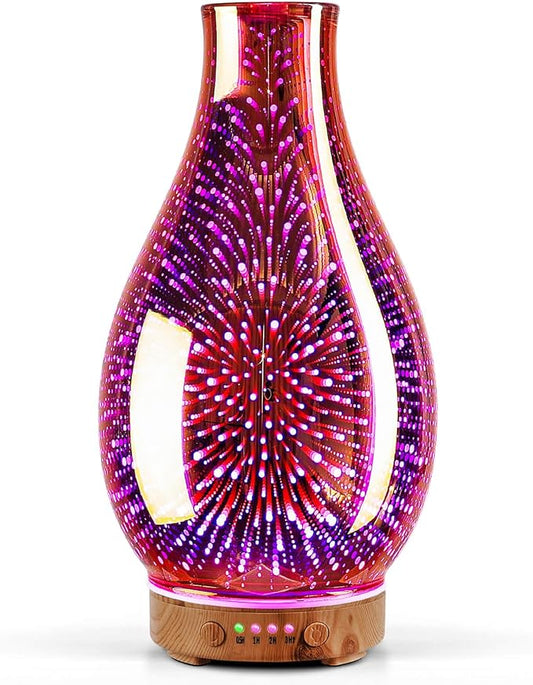 Porseme Essential Oil Diffuser 3D Glass Aromatherapy Ultrasonic Humidifier Cool Mist, Auto Shut-Off, Timer Setting, BPA Free for Home Office Hotel Yoga Gym Leisure SPA Gift 100ml Porseme