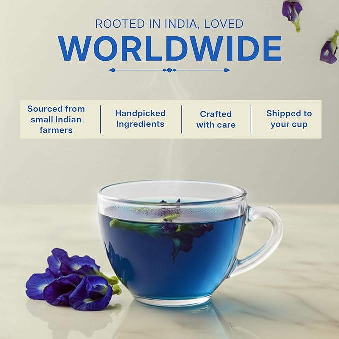 Tealeaf & Co. Butterfly Pea Herbal Tea Bags Blended with Fresh Herbs - Herbal Tea with Butterfly Pea Flower - Contains Low Caffeine - Gluten Free - 50Teabags (3.52oz/100gm) - Bloomnest