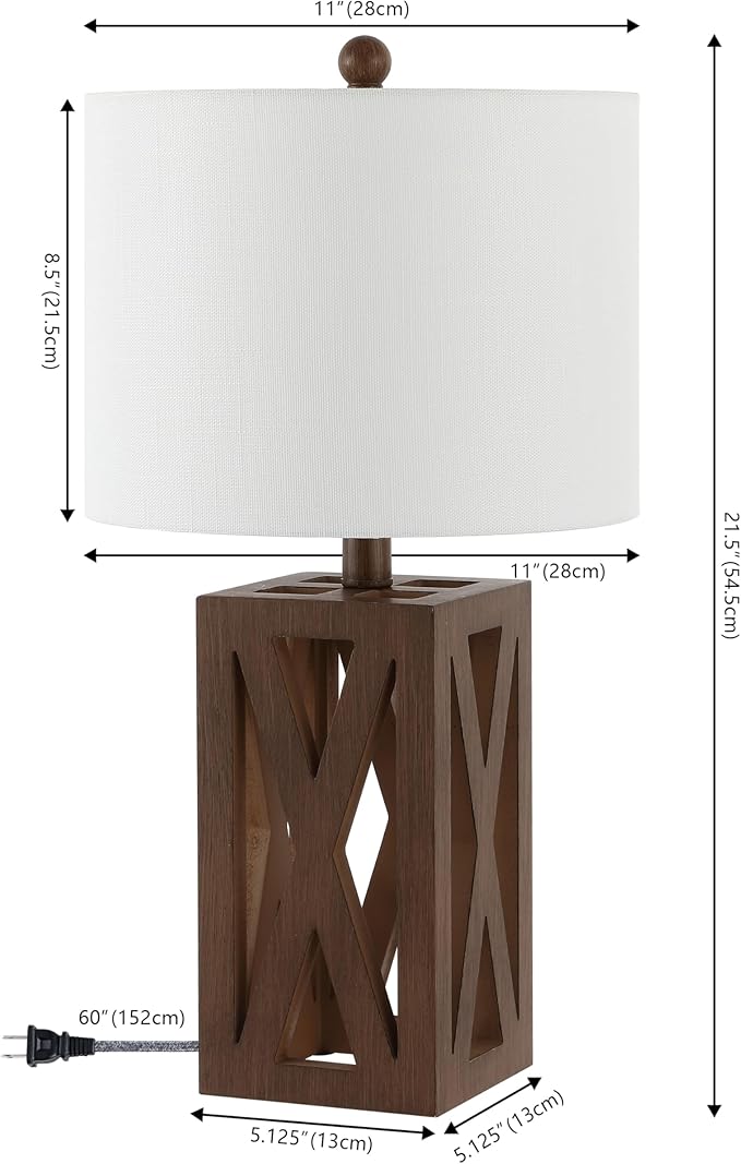 JONATHAN Y JYL1062A-SET2 Stewart 21.5" Wood LED Table Lamp Farmhouse, French Country, Rustic, Bohemian, Bedroom, Living Room, Office, College, Bookcase, Brown (Set of 2) - Bloomnest