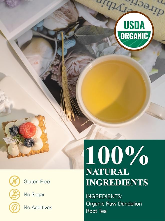 GLDNT Organic Dandelion Root Tea Bags, Premium Organic Raw Dandelion Root Tea, Smooth Taste, Caffeine Free, 100 Count - Bloomnest